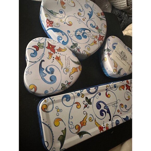 Brighton Decorative Tin Set Collectible Blue Heart & watch Storage Boxes Design - Picture 6 of 11